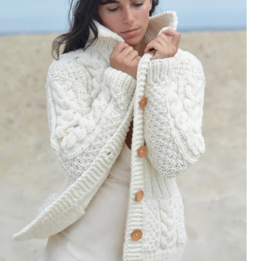 The Self Care Sweater cream cable 100% wool from Ecuador size small
